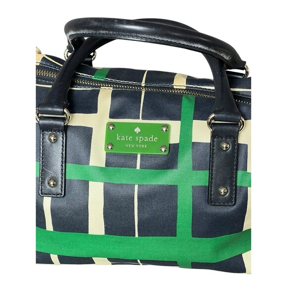kate spade Checkmate Coated Twill 'Riley' Small Satchel Handbag Kelly Green Rare - Picture 4 of 15